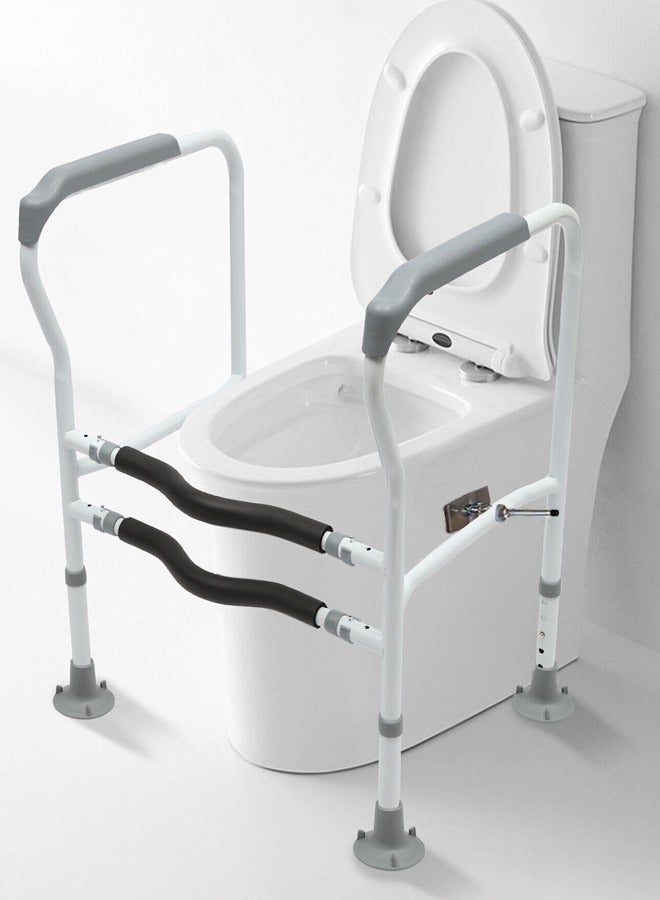 Universal Toilet Safety Rail With Ergonomic Curved Design, No-Drill Installation Toilet Grab Bars With Anti-Rollover Clips, Height Adjustable Toilet Handles, Safe and Durable Toilet Safety Frame for - Image 1