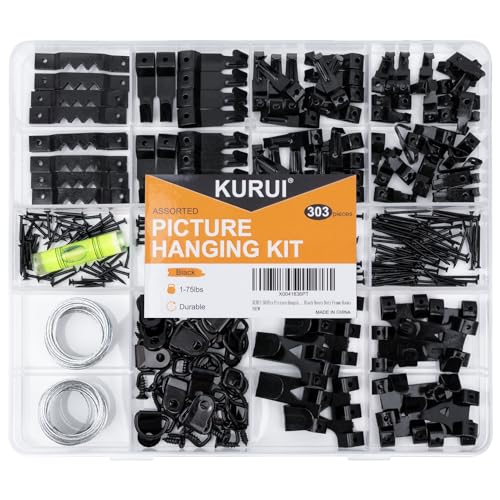 KURUI 303Pcs Picture Hangers for Wall Art Decor Tapestry, Picture Hanging Kit With Heavy Duty Wall Hooks, Sawtooth, Picture Wire, D Rings, Hardware Nails, Eye Hooks, Black Frame Hooks for Drywall Wood - Image 1
