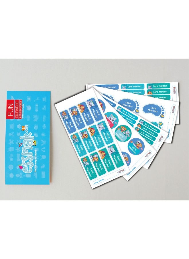 Essmak Paw Patrol Personalized Waterproof Name Labels for Kids – Set of 74 Custom Stickers for School Supplies, Lunch Boxes, Clothes and Toys  - Image 2