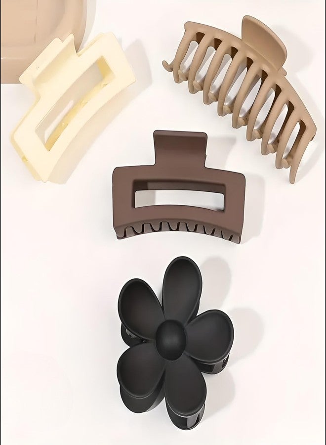 Bakefy- 4 pcs Solid Color Hair Claw Frosted Hair Clip Hair Claws Strong Clips Suitable For Thin Hair Thick Hair Ladies Hair Claws