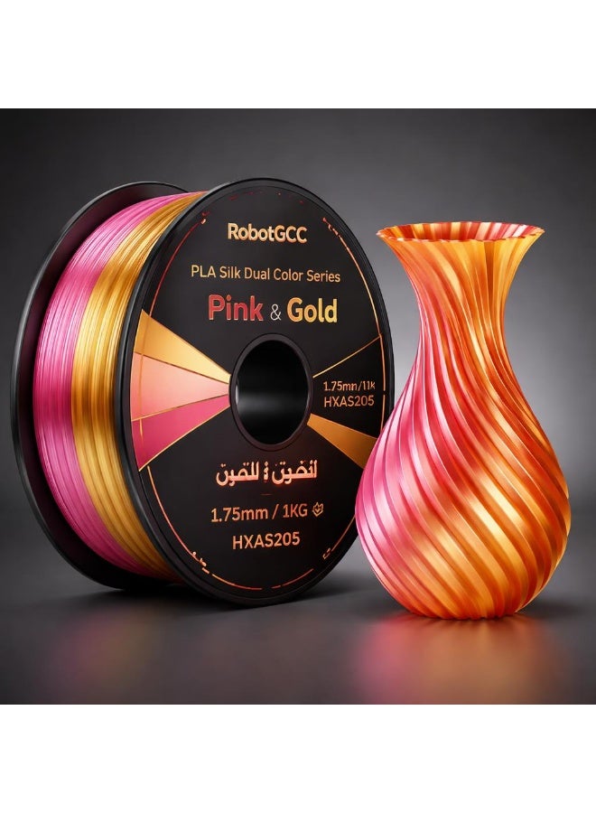 robotgcc PLA Silk Pink Gold Dual Color 1.75mm 3D Printing Material 1KG Spool for FDM 3D Printer Dual Color Gradient Glossy Finish Smooth Extrusion Stable Diameter Low Warping Strong Layer Adhesion Easy Print High Precision Decorative Models Premium Surface Effect - Image 1