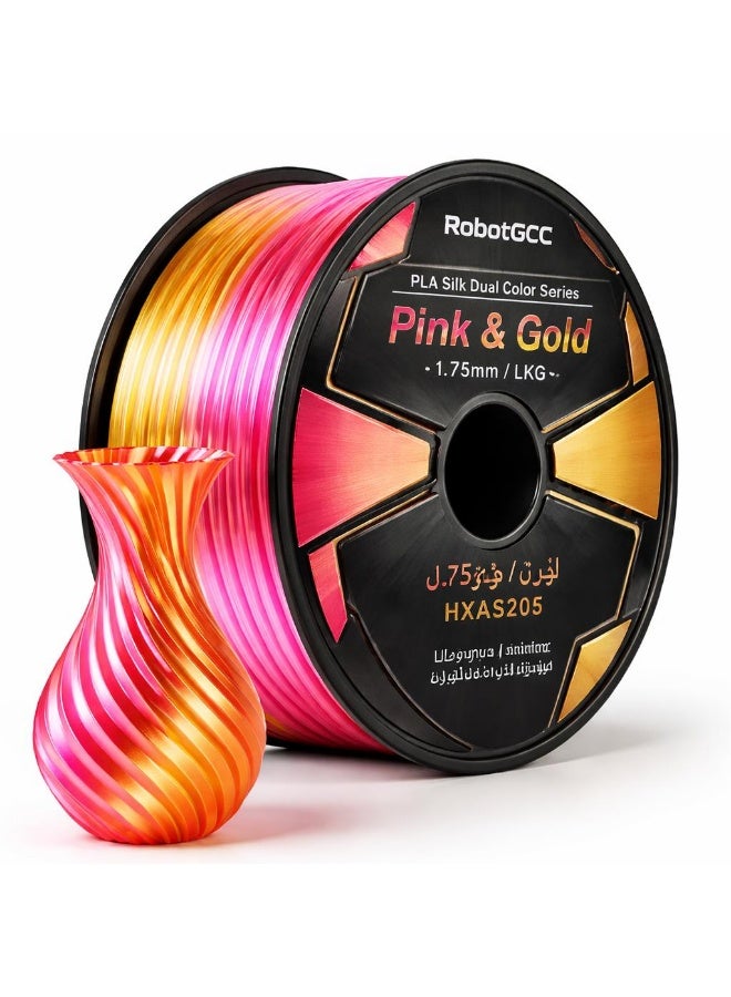 robotgcc PLA Silk Pink Gold Dual Color 1.75mm 3D Printing Material 1KG Spool for FDM 3D Printer Dual Color Gradient Glossy Finish Smooth Extrusion Stable Diameter Low Warping Strong Layer Adhesion Easy Print High Precision Decorative Models Premium Surface Effect - Image 2