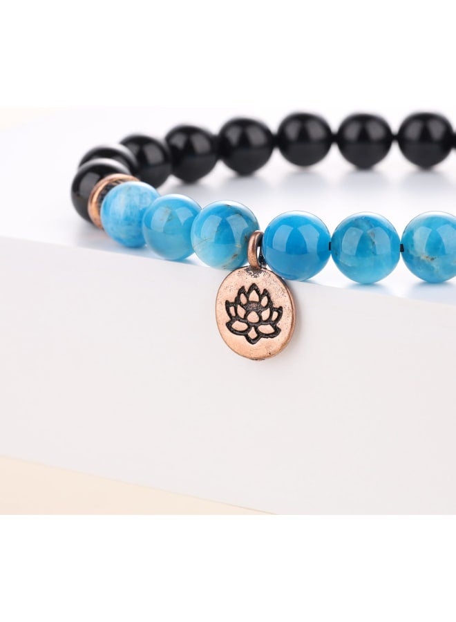 COAI Gift Ideas Healing Stone Bracelet Made of Black Tourmaline Schorl and Apatite with Lotus Charm for Women  - Image 5