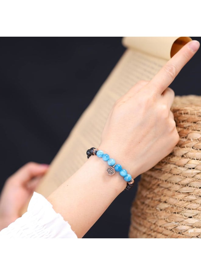 COAI Gift Ideas Healing Stone Bracelet Made of Black Tourmaline Schorl and Apatite with Lotus Charm for Women  - Image 2