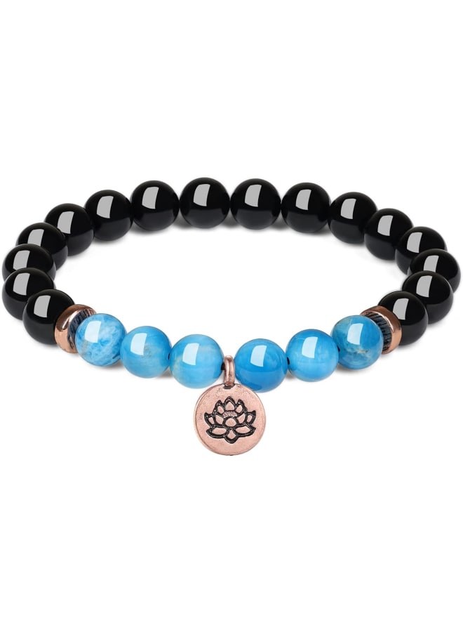 COAI Gift Ideas Healing Stone Bracelet Made of Black Tourmaline Schorl and Apatite with Lotus Charm for Women  - Image 1