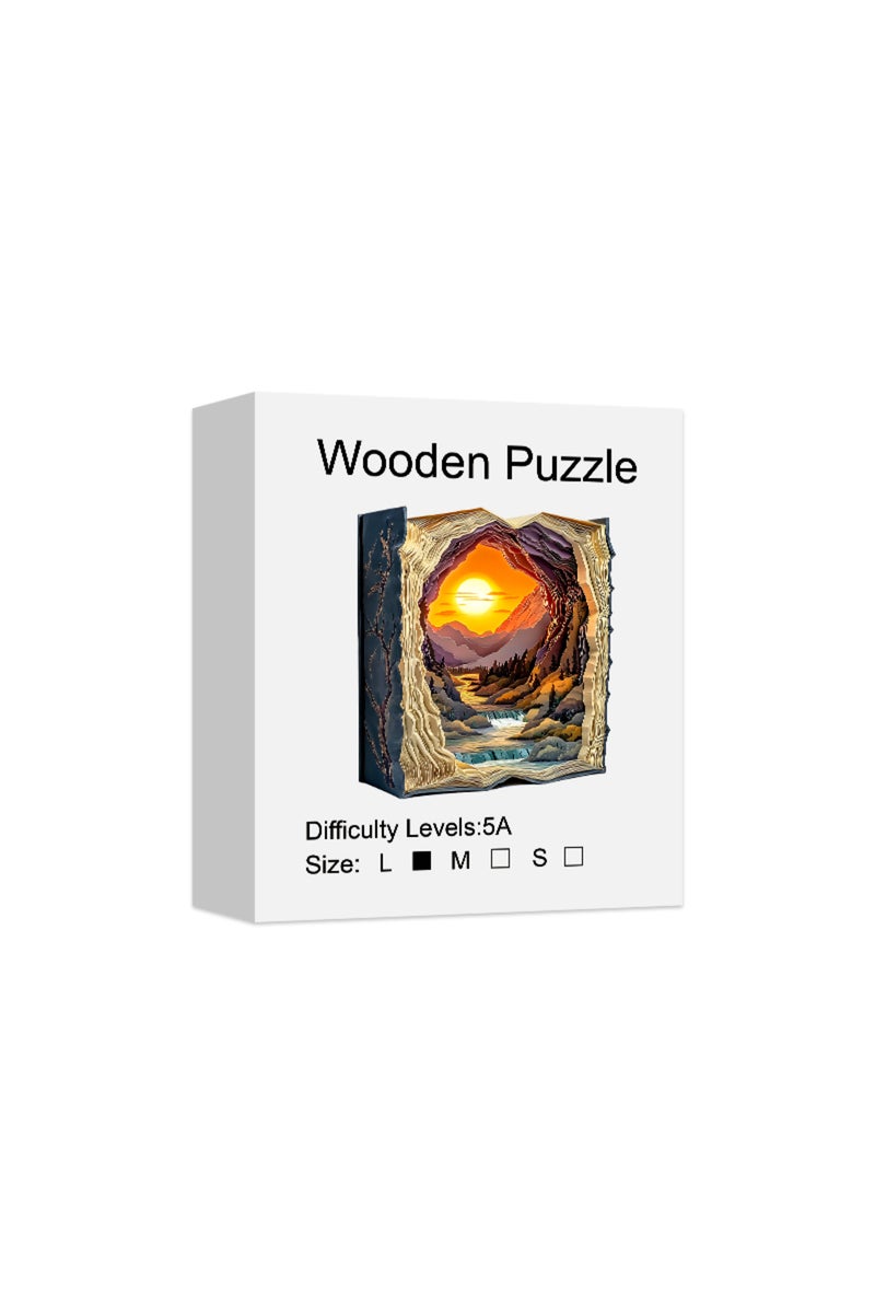 L Wooden Puzzle for Adults -The sunset in the book Puzzle, Unique Shape Wooden Jigsaw Puzzles, Mode.