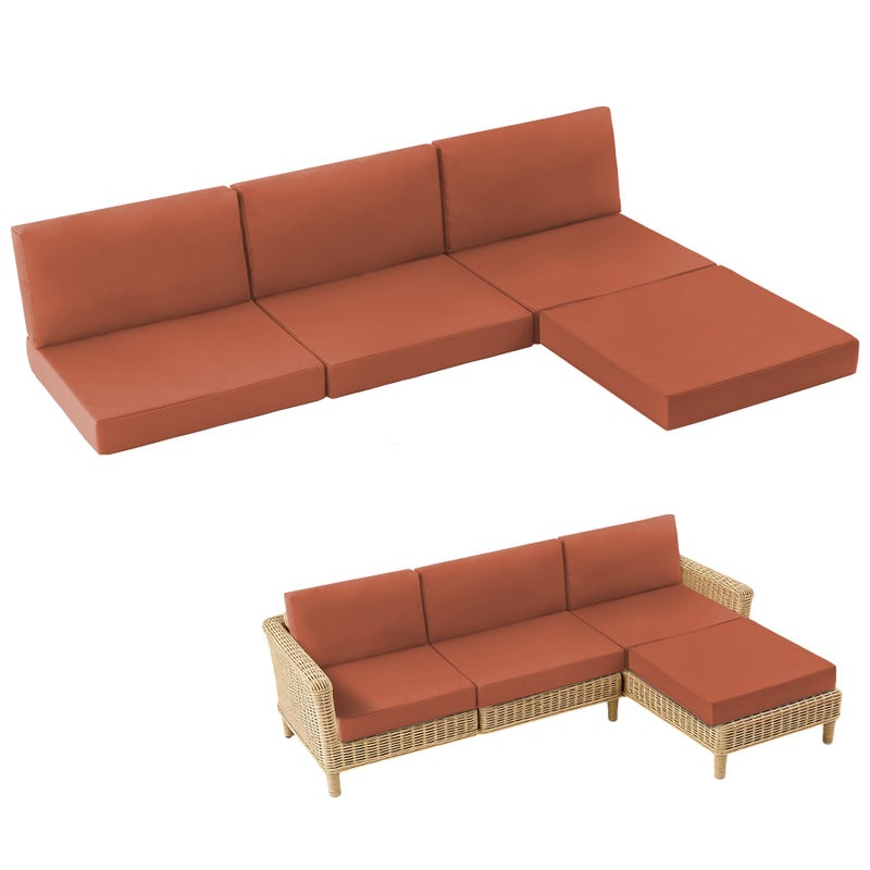 MuaMelop 7-Piece Patio Furniture Cushions Set, Replacement Outdoor Cushions for 4-Seat Patio Sectional, Waterproof & Fade Resistant Deep Seat Cushion for Outdoor Sofa, Spice - Image 1