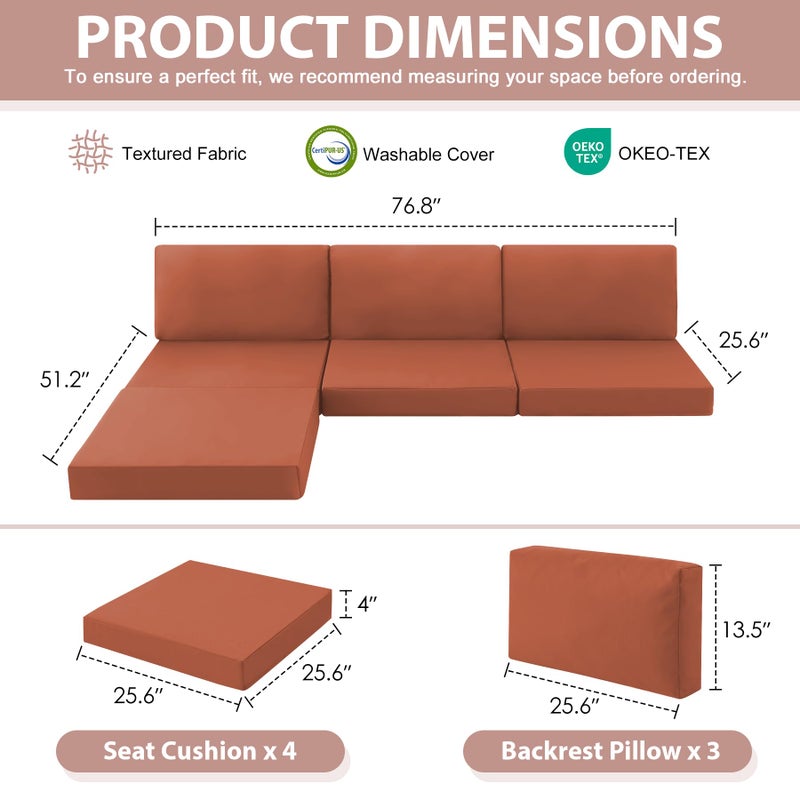 MuaMelop 7-Piece Patio Furniture Cushions Set, Replacement Outdoor Cushions for 4-Seat Patio Sectional, Waterproof & Fade Resistant Deep Seat Cushion for Outdoor Sofa, Spice - Image 2