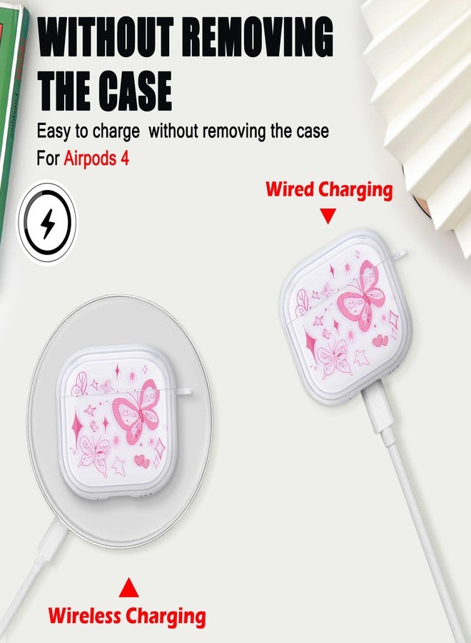 CameCosy حافظة فراشة لسماعات Airpods الجيل 4 (2024) مع سلسلة مفاتيح على شكل قلب، تصميم فراشات وردية لطيف للنساء والفتيات، غطاء واقي مضاد للصدمات من TPU الناعم لسماعات Airpods الجيل الرابع - Image 2