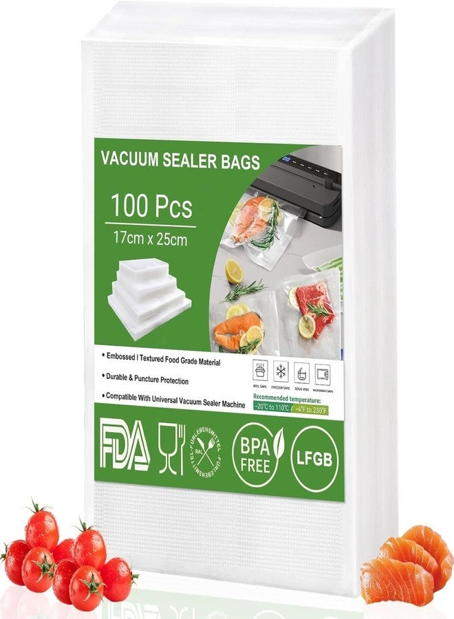 ARJEX Vacuum Sealer Bags 17 x 25 cm 100 Pieces Embossed BPA Free Tear Proof Vacuum Sealer Bags for All Household Vacuum Sealer Professional Vacuum Sealer Bags - Image 1
