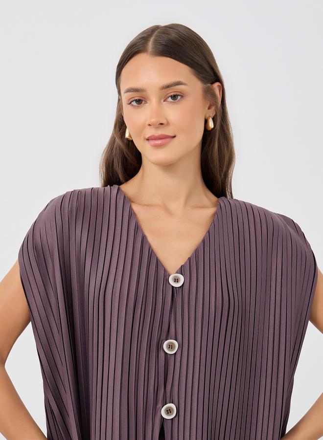 Styli Styli Pleated V-Neck Buttoned Waistcoat  - Image 3