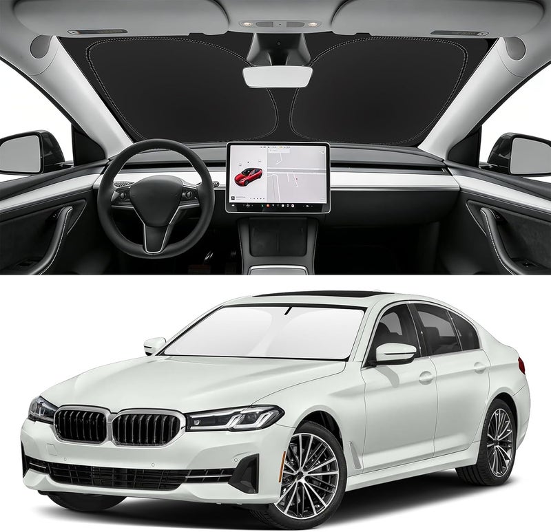 SLOGENTO Custom Fit Windshield Sun Shade for BMW 5-Series 2018-2024, Blocks UV & Heat, Front Window Sunshade Accessorie, Easy Fold & Store Keep Your Car Cooler - Image 1