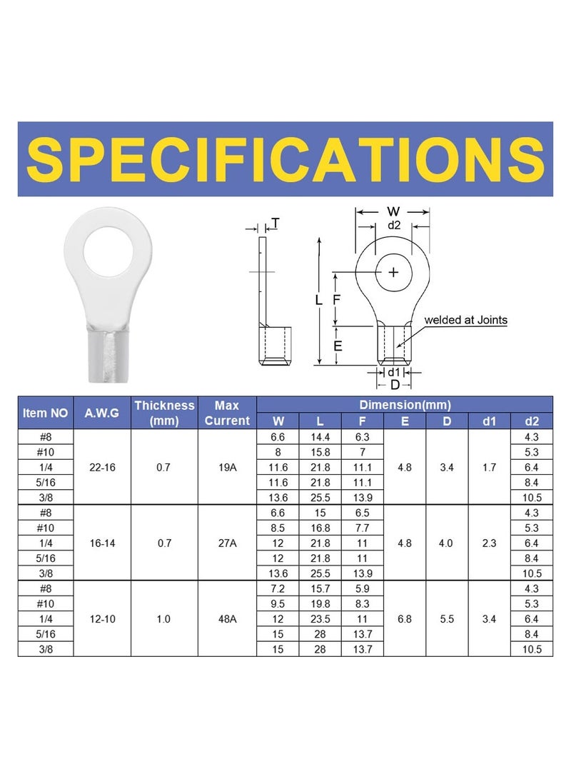 330PCS Non-Insulated Wire Connector Kit - Tinned Red Copper Brazed Seam Fork Ring Terminals for AWG 22-10 Electrical Wire Crimp Connectors.
