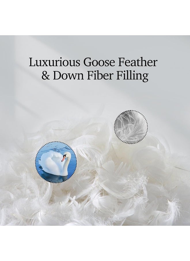 Hotel Grand Luxury White Goose Feather Down Fiber Comforter Full Queen Size, 100% Cotton All Season Duvet Insert Queen, Medium Warmth Bedding Comforter with 8 Corner Loops, White 90x90 Inch  - Image 2