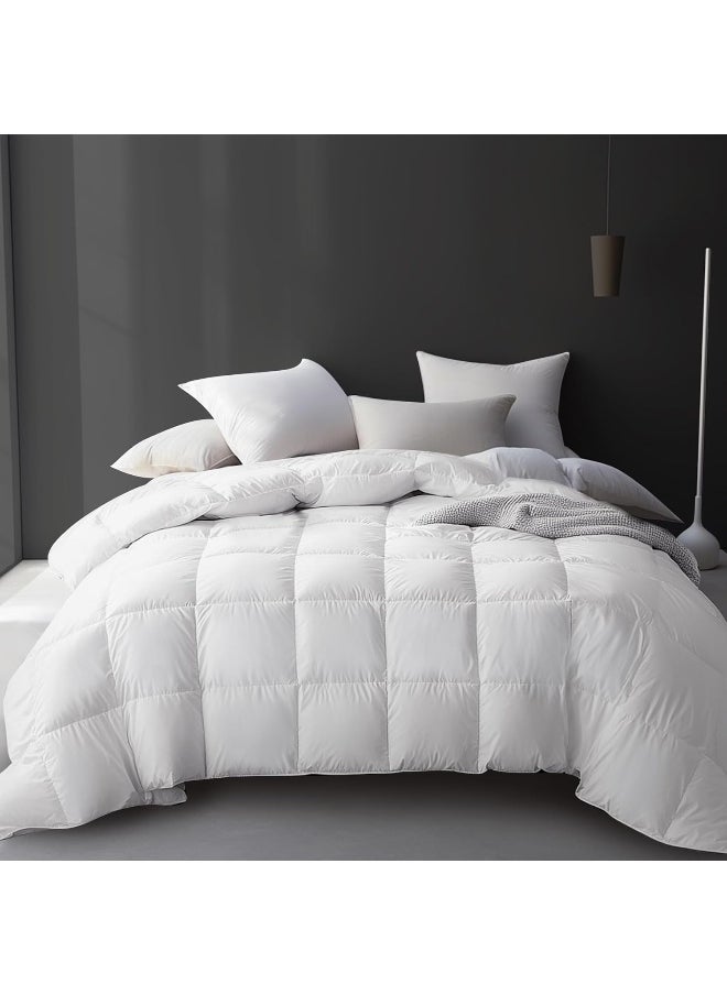 Hotel Grand Luxury White Goose Feather Down Fiber Comforter Full Queen Size, 100% Cotton All Season Duvet Insert Queen, Medium Warmth Bedding Comforter with 8 Corner Loops, White 90x90 Inch  - Image 1
