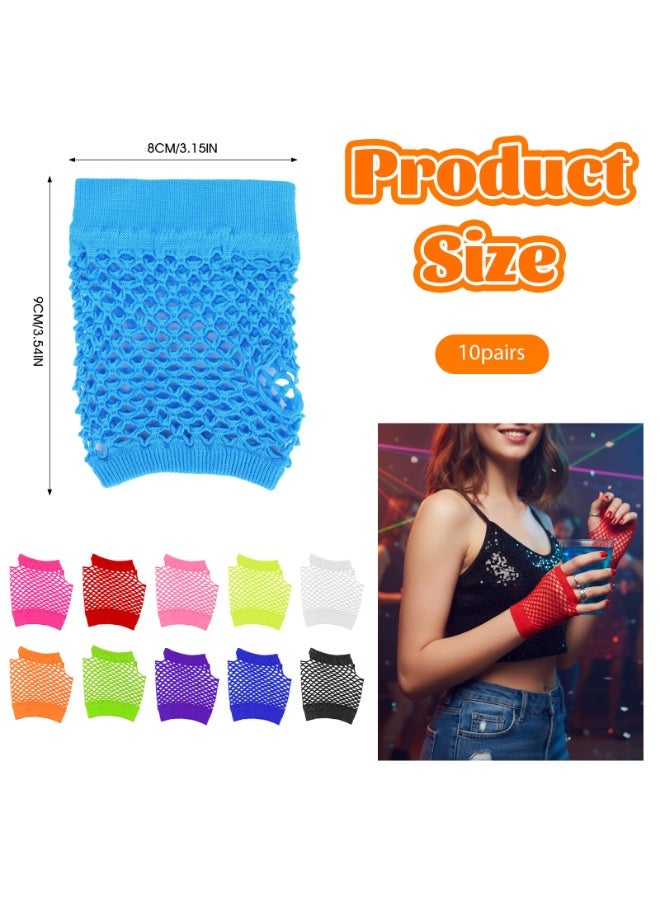 5 Pairs Women's Fishnet Fingerless Gloves, 80s 90s Neon Mesh Costume Accessories - Image 3