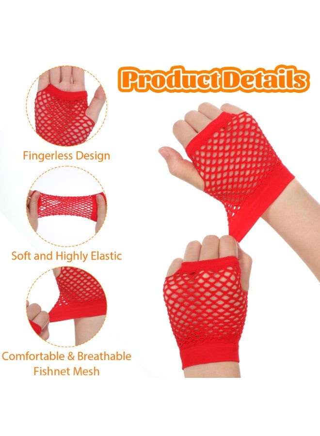 5 Pairs Women's Fishnet Fingerless Gloves, 80s 90s Neon Mesh Costume Accessories - Image 2