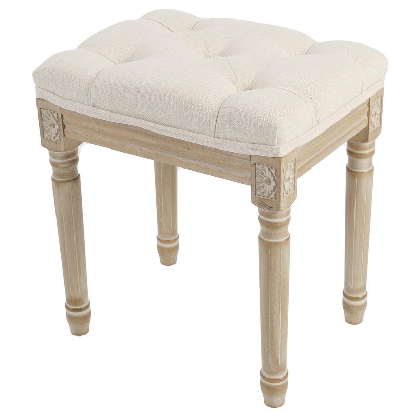 Yusong Vanity Stool Upholstered Bench Seat for Makeup Room Vintage Small Bedroom Bench Dining Bench with Tufted Fabric for Living Room Piano Stool with Rustic Wood Easy AssembleBeige
