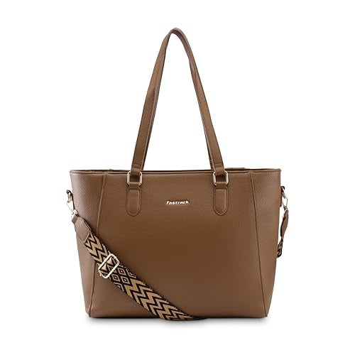 Fastrack 15" Laptop Tote | Faux-Leather Women's Handbags | 15" Laptop Tote for Workwear and College, Brown - Image 1