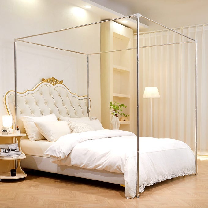 STAINLESS STEEL CANOPY BED FRAME QUEEN SIZE BED POST POLES THICKEN BED FRAME BRACKET FOR METAL BED MOSQUITO CURTAINS BEDROOM DECOR