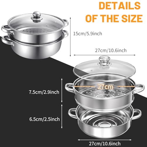 LTWQLing Steamer Pot Stainless Steel 2 Tier - 28cm Steamer Pot w/Glass Lid Food Veg Cooker Pot Cooking Pan Steaming Pot Dim Sum Cookware Steamer For Kitcken Cooking Tool - Image 4