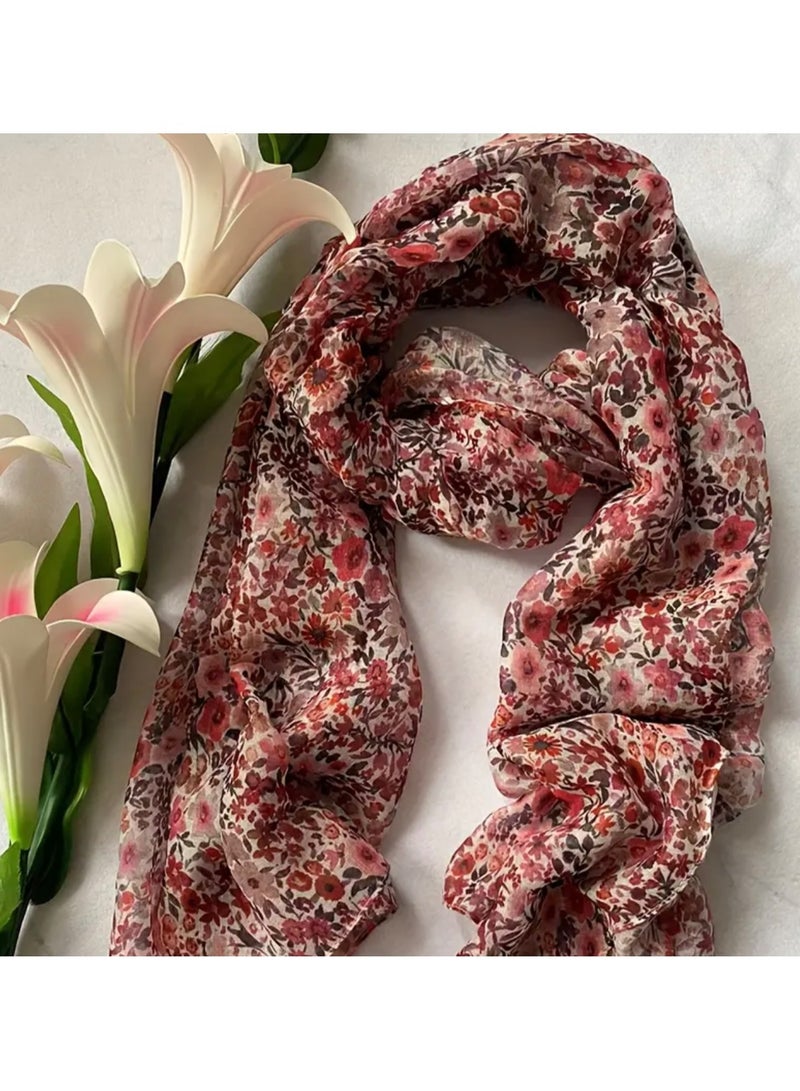 جست كواليتي وشاح نسائي أنيق بنقشة زهور - قماش بوليستر، مناسب للخريف/الشتاء، مثالي للتنزه والديكور - Image 1