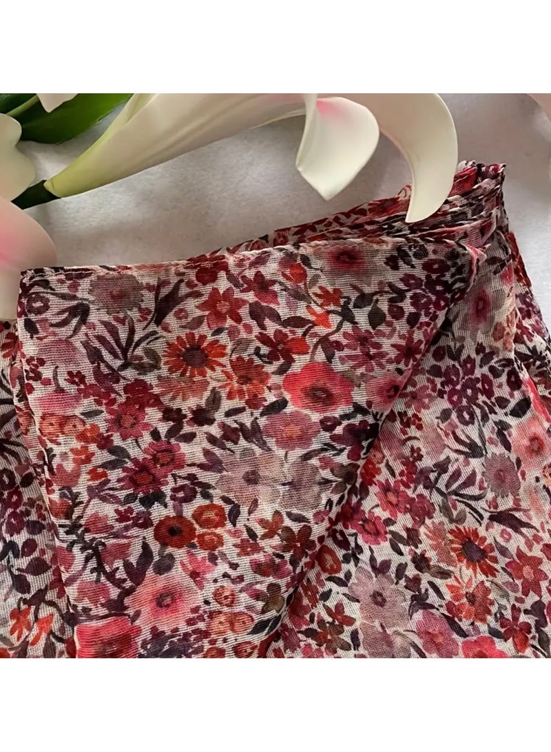 جست كواليتي وشاح نسائي أنيق بنقشة زهور - قماش بوليستر، مناسب للخريف/الشتاء، مثالي للتنزه والديكور - Image 2