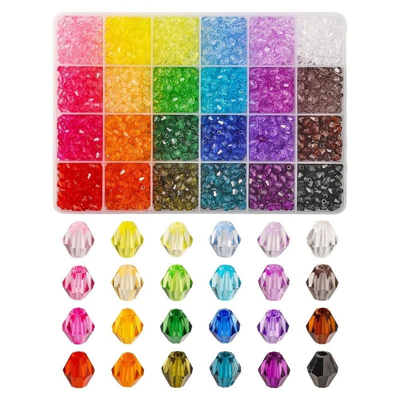 5040pcs 4mm Crystal Beads Bicone Bracelet Bead Faceted Acrylic Loose Gem Beads 28 Colors for Jewelry Making Necklace Earring Jewelry Making