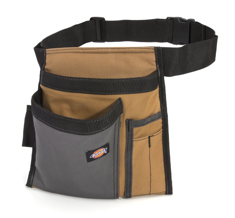 Dickies 5-Pocket Single Side Tool Belt Pouch/Work Apron for Carpenters and Builders, Durable Canvas Construction, Adjustable Belt for Custom Fit, Grey/Tan - Image 1