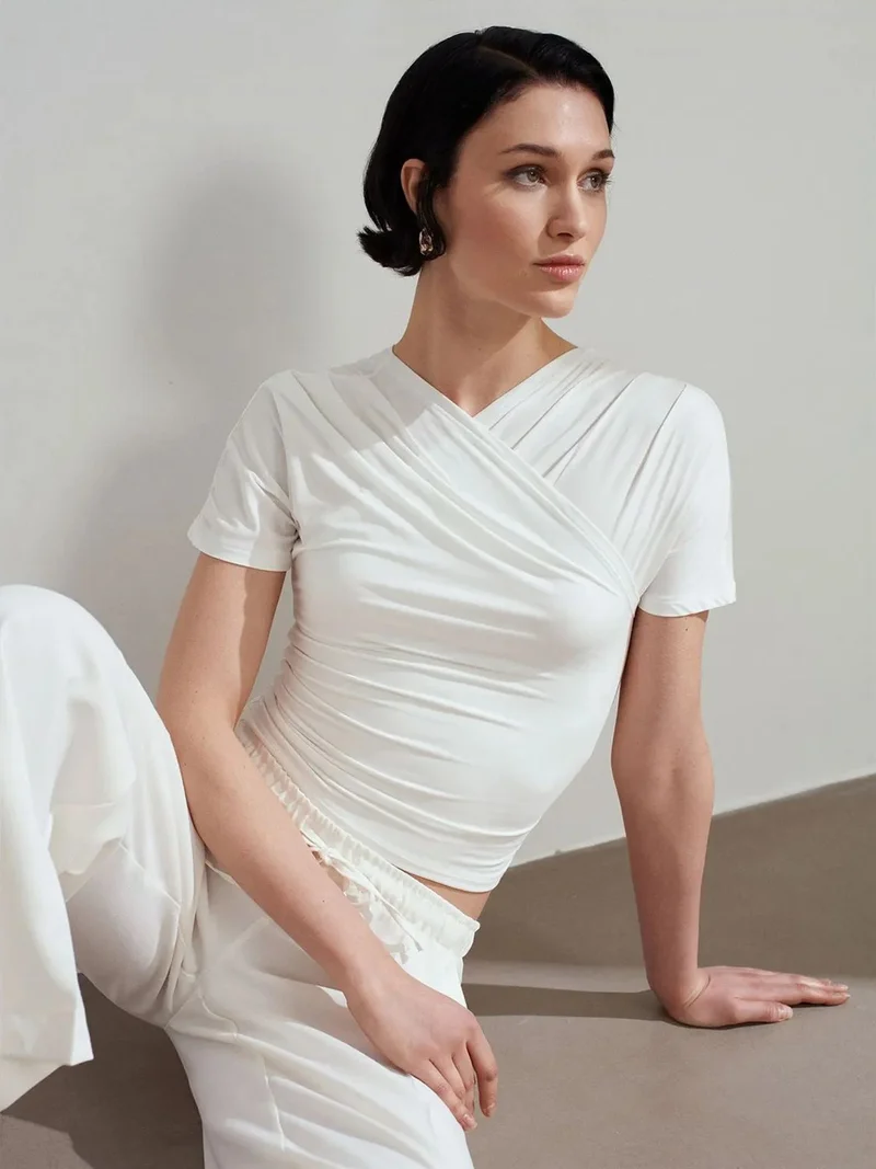 ديلفين Dilvin Slim Fit V-Neck Jersey Blouse