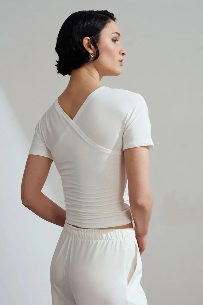Dilvin White DILVIN Slim Fit V-Neck Jersey Blouse for Women | Best Price UAE