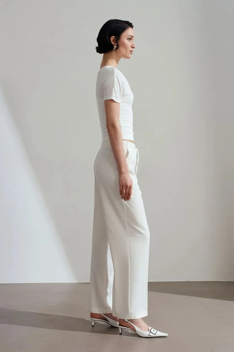 Dilvin White DILVIN Slim Fit V-Neck Jersey Blouse for Women | Best Price UAE