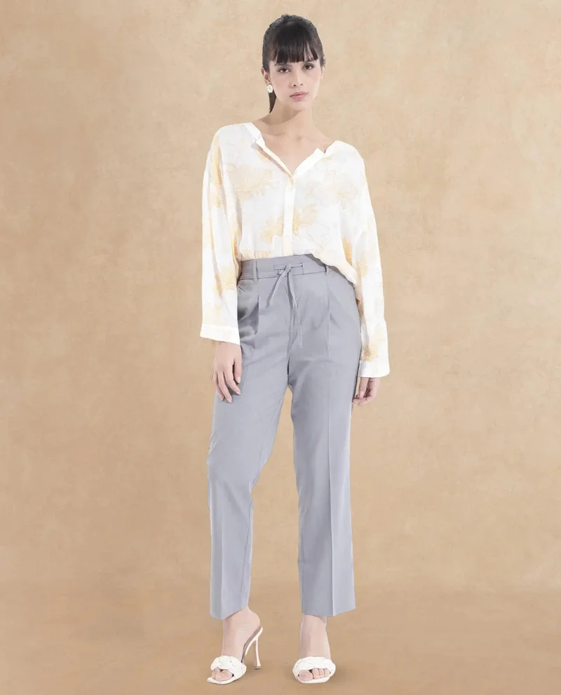 Rareism Women's Tie-Up Closure Straight Fit Ankle-Length Trouser