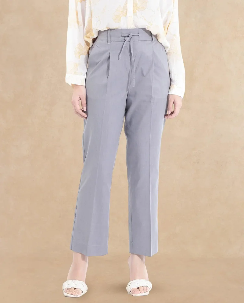 Rareism Women's Tie-Up Closure Straight Fit Ankle-Length Trouser