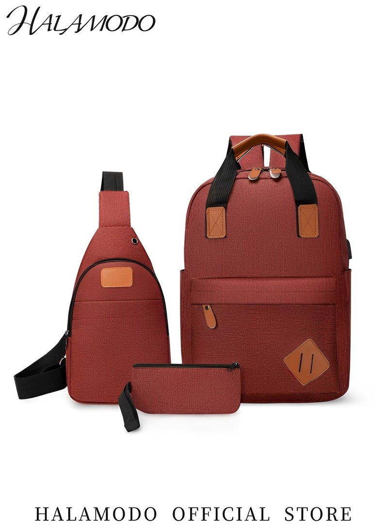هالامودو مجموعة حقائب الظهر تتكون من حقيبة ظهر واحدة وحقيبة صدر واحدة وحقيبة يد واحدة حقيبة ظهر بسعة كبيرة مع منفذ شحن USB حقيبة سفر مقاومة للماء حقيبة ظهر لابتوب عارضة حقيبة مدرسية عادية - Image 2
