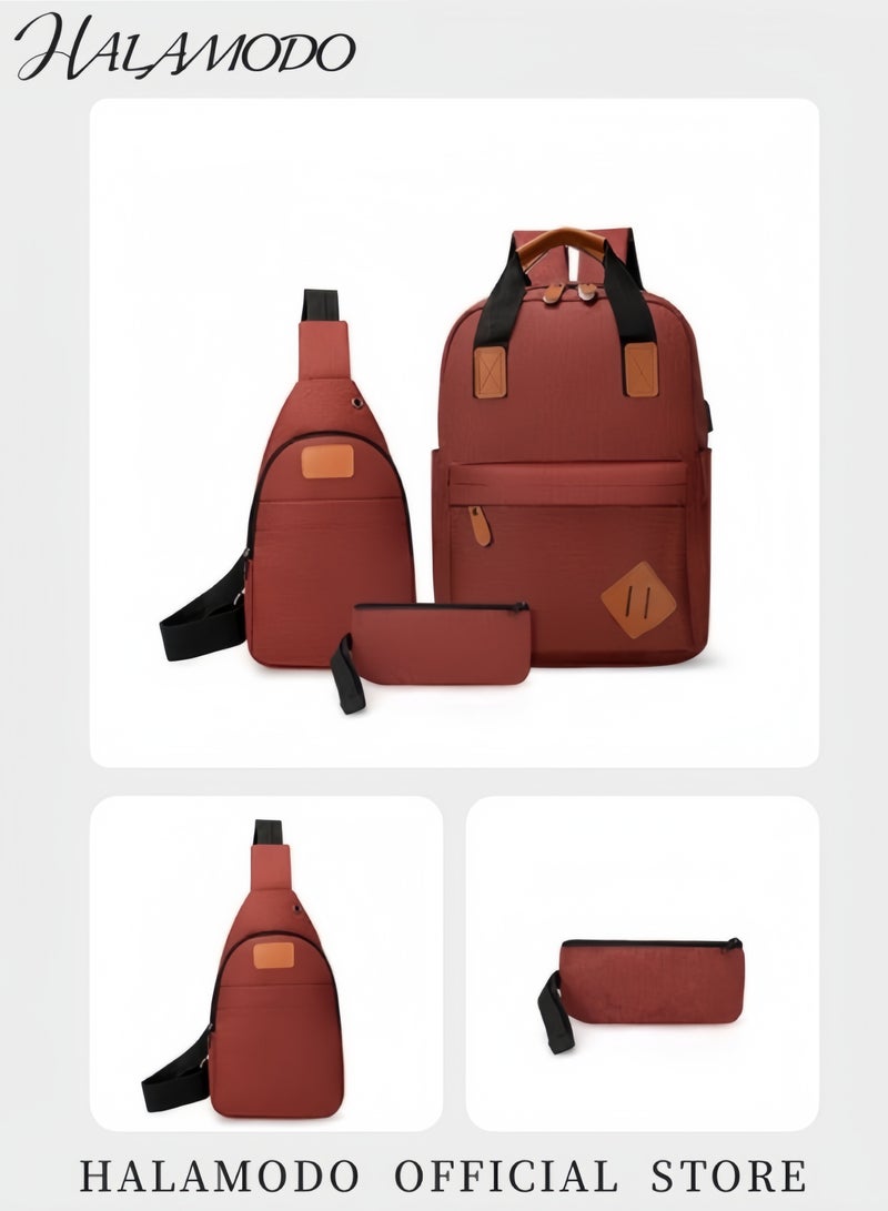 هالامودو مجموعة حقائب الظهر تتكون من حقيبة ظهر واحدة وحقيبة صدر واحدة وحقيبة يد واحدة حقيبة ظهر بسعة كبيرة مع منفذ شحن USB حقيبة سفر مقاومة للماء حقيبة ظهر لابتوب عارضة حقيبة مدرسية عادية - Image 5