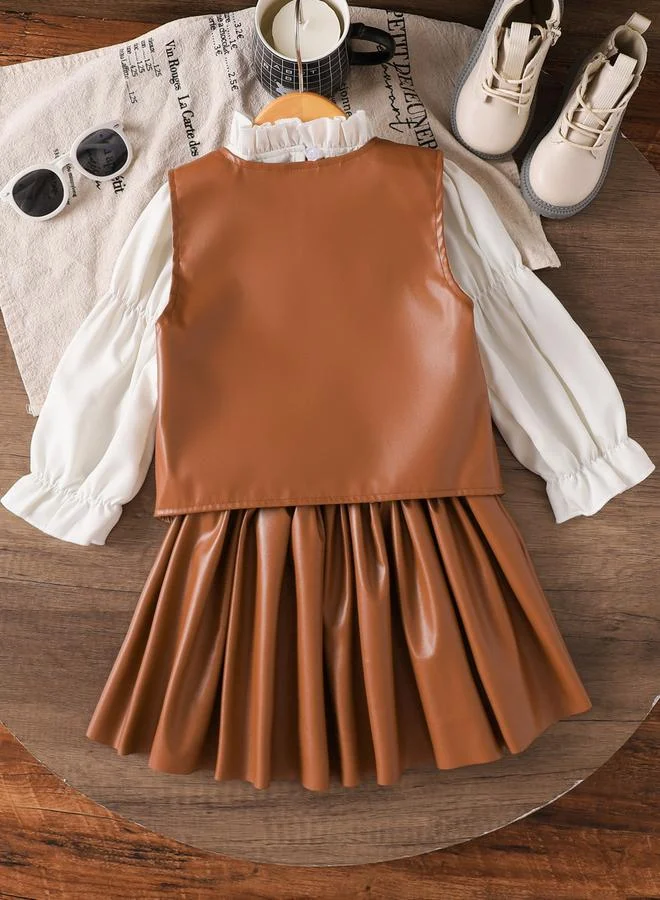 Take Two Girls Brown Faux Leather Vest and Skirt Set