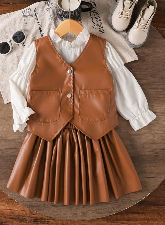 Take Two Girls Brown Faux Leather Vest and Skirt Set