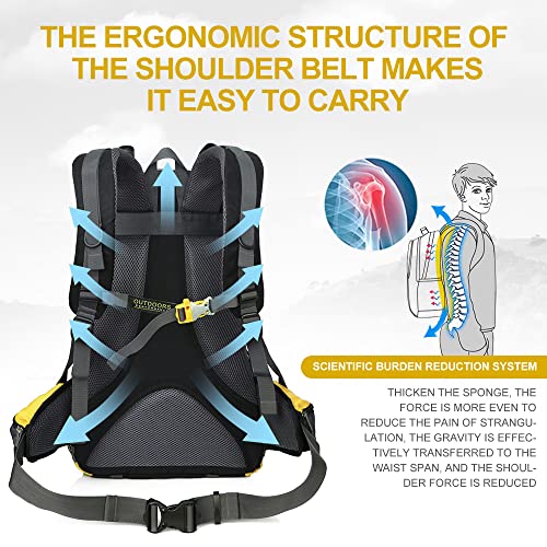 INOXTO lightweight Hiking Backpack 35L/40L Hiking Daypack with Waterproof Rain Cover for Travel Camping Outdoor Men and Women (40L Yellow) - Image 2