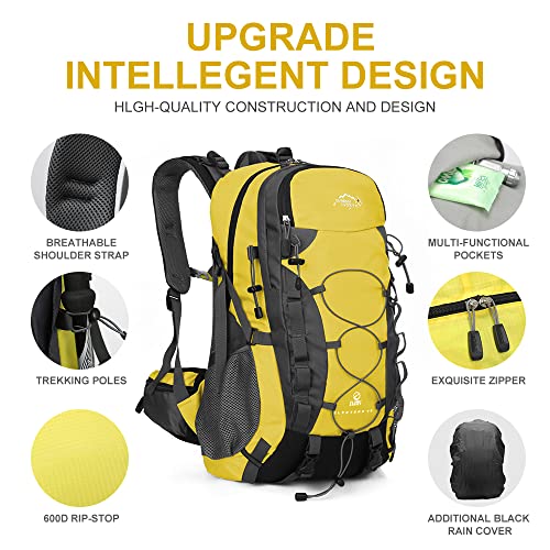 INOXTO lightweight Hiking Backpack 35L/40L Hiking Daypack with Waterproof Rain Cover for Travel Camping Outdoor Men and Women (40L Yellow) - Image 4