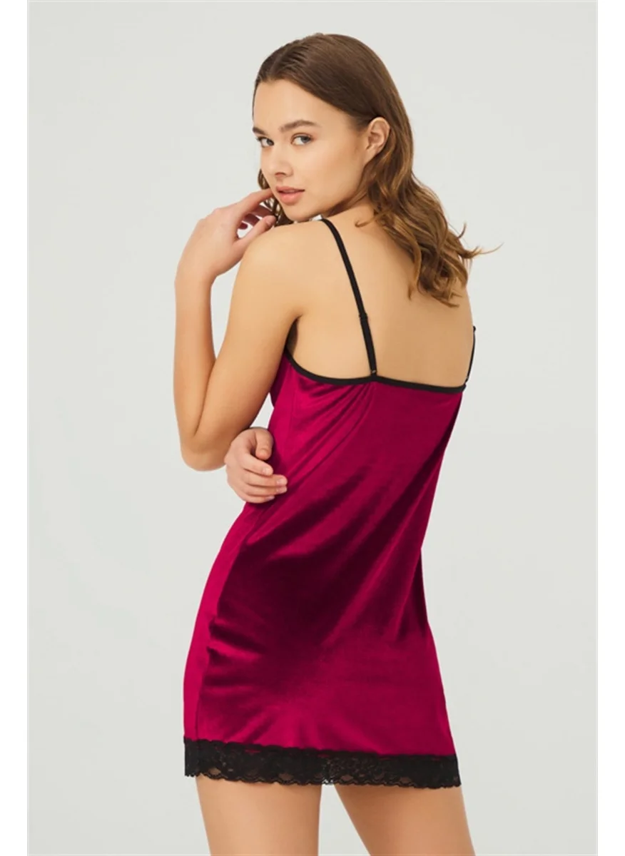 كوتن هيل Cherry Lace Thin Strap Velvet Women's Nightgown