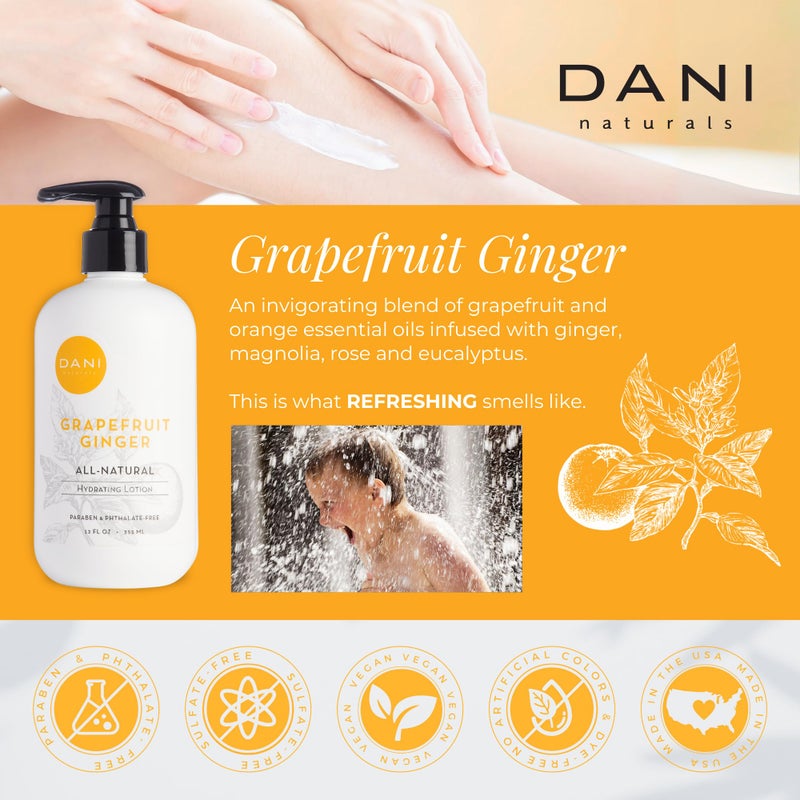 DANI Naturals Hand & Body Lotion - Grapefruit Ginger, Hydrating Lotion with Aloe Vera, Vitamin E & Shea Butter, Moisturizing for All Skin Types, Paraben-Free, 12 Oz - Image 5