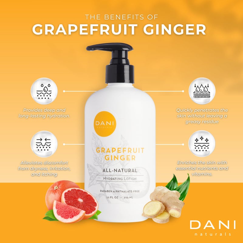 DANI Naturals Hand & Body Lotion - Grapefruit Ginger, Hydrating Lotion with Aloe Vera, Vitamin E & Shea Butter, Moisturizing for All Skin Types, Paraben-Free, 12 Oz - Image 2