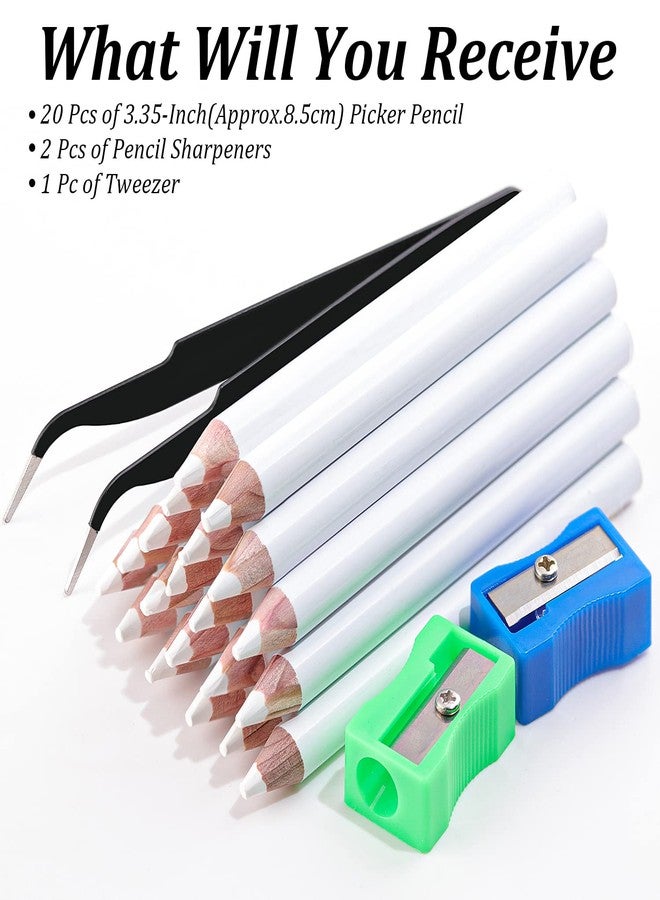 GA&EN Rhinestone Picker Pencil for Nail Art, Gem Crystal Pick up Tool for Rhinestones and Diamond Painting, 20Pcs 3.35-inch Pickup Pen Kit with Nail Dotting Tools, Sharpeners, Tweezers - Image 2