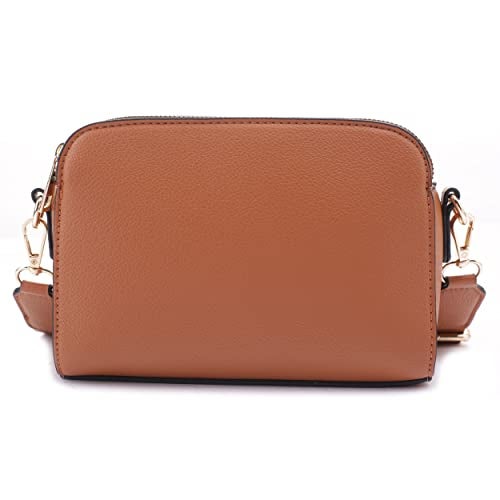EVVE Crossbody Bags for Women Trendy Triple Zip Small Crossbody Camera Bag Purse with Wide Guitar Strap | Tan - Image 2