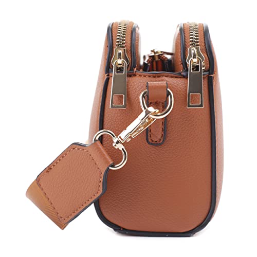 EVVE Crossbody Bags for Women Trendy Triple Zip Small Crossbody Camera Bag Purse with Wide Guitar Strap | Tan - Image 3
