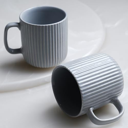 CRAF10 Linear Luxe Ceramic Coffee/Milk Mugs, 340 ML, Dishwasher & Microwave Safe, Grey, Set of 2 - Image 2