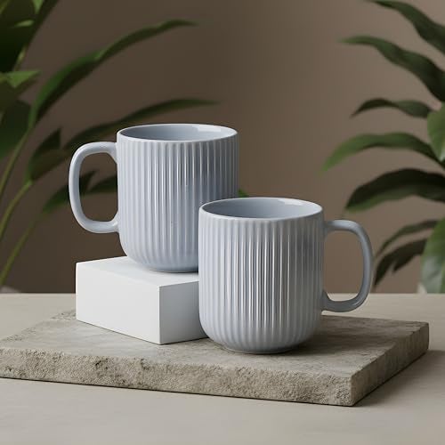 CRAF10 Linear Luxe Ceramic Coffee/Milk Mugs, 340 ML, Dishwasher & Microwave Safe, Grey, Set of 2 - Image 3