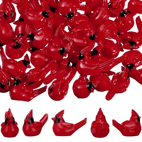 Cinnvoice 100 Pcs Mini Resin Red Cardinal Bird Figurines Tiny Cardinal Figurine Decor Small Miniature Ornaments Mini Birds to Hide for Spring Gift Garden Crafts Cake Topper Decoration - Image 1