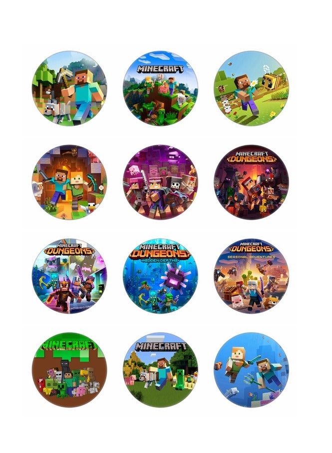 general A set of 12 minecraft badges, 75mm (frosted sunset), birthday theme party accessories accessories - Image 1